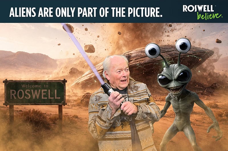 Roswell meets the Dallas Green Screen Photo Booth A participant battles a sinister alien at the Dallas Green Screen Photo Booth at the Travel and Adventure Show.